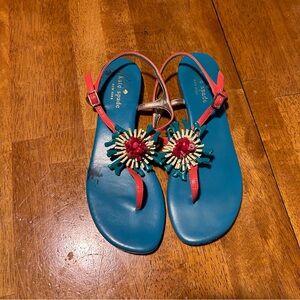 Kate Spade Coral Fun Aqua Thong Toe Post Sandals | Size 6.5 | Made in Italy